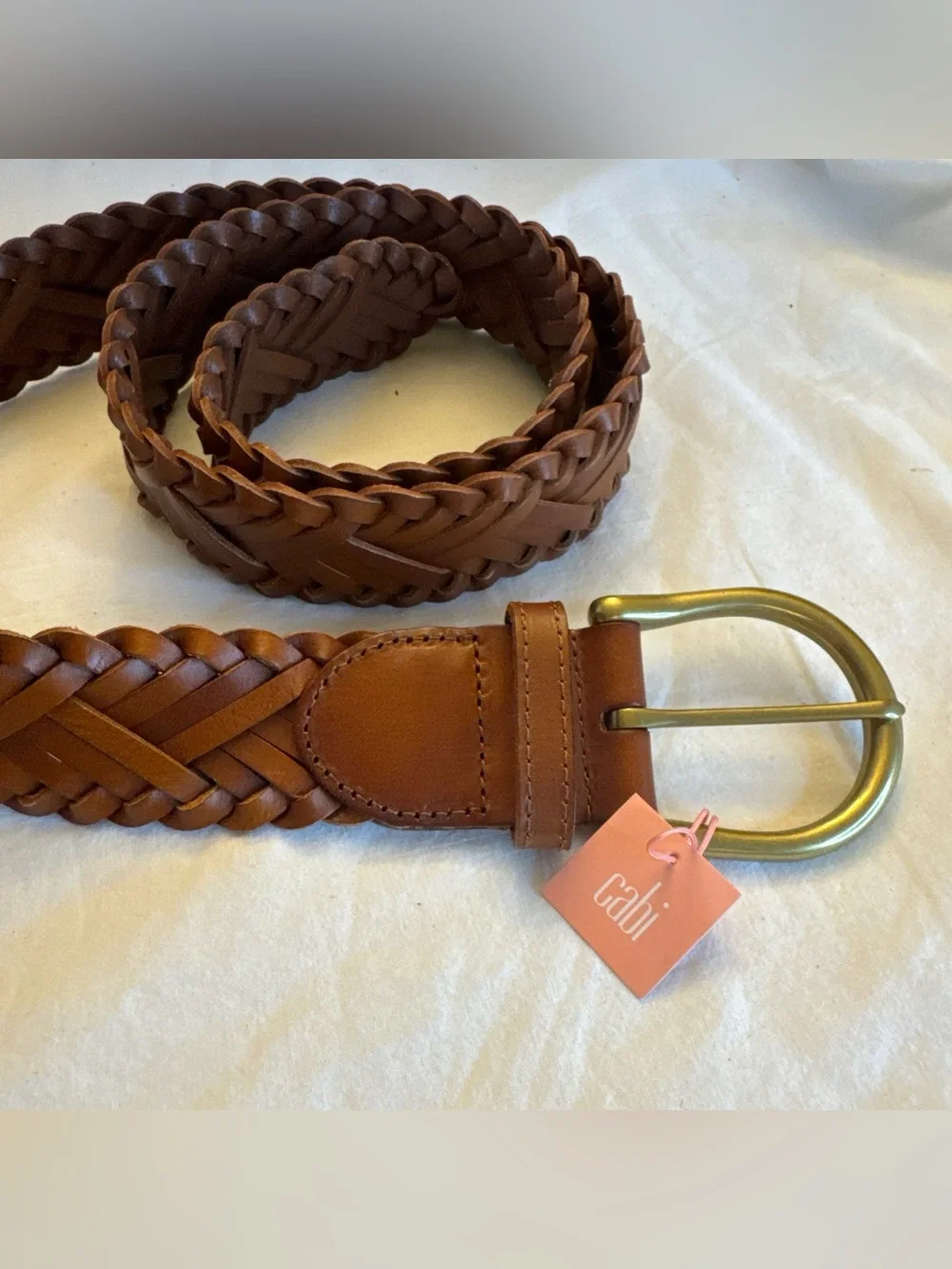 Cabi Woven Brown Leather Belt Brass Hardware Women's Size M New Preppy Boho